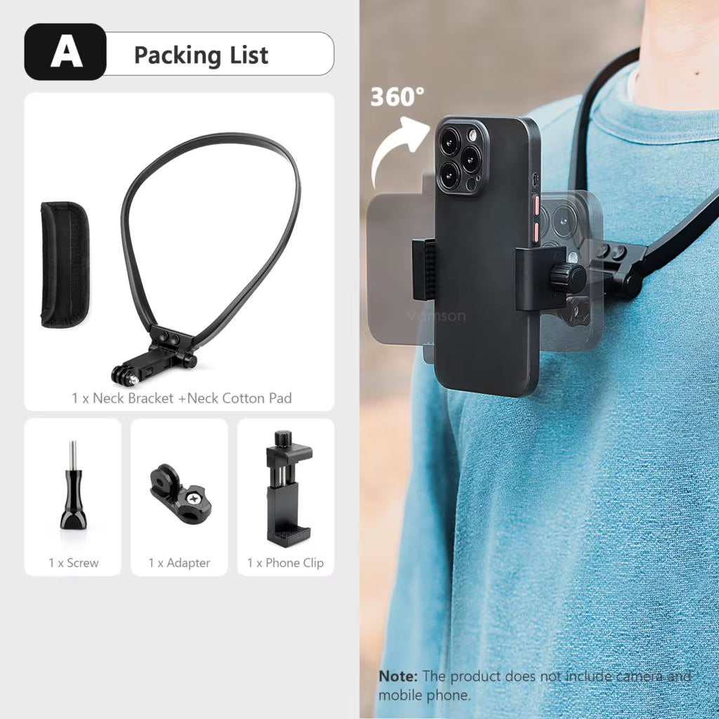 Vamson Silicone Magnetic Neck Hold Mount for Mobile Phone Iphone 15 Huawei Samsung Anti-Shake Lanyard Strap Bracket Accessories