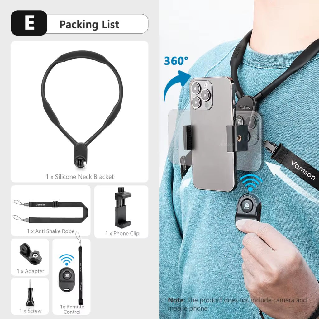 Vamson Silicone Magnetic Neck Hold Mount for Mobile Phone Iphone 15 Huawei Samsung Anti-Shake Lanyard Strap Bracket Accessories