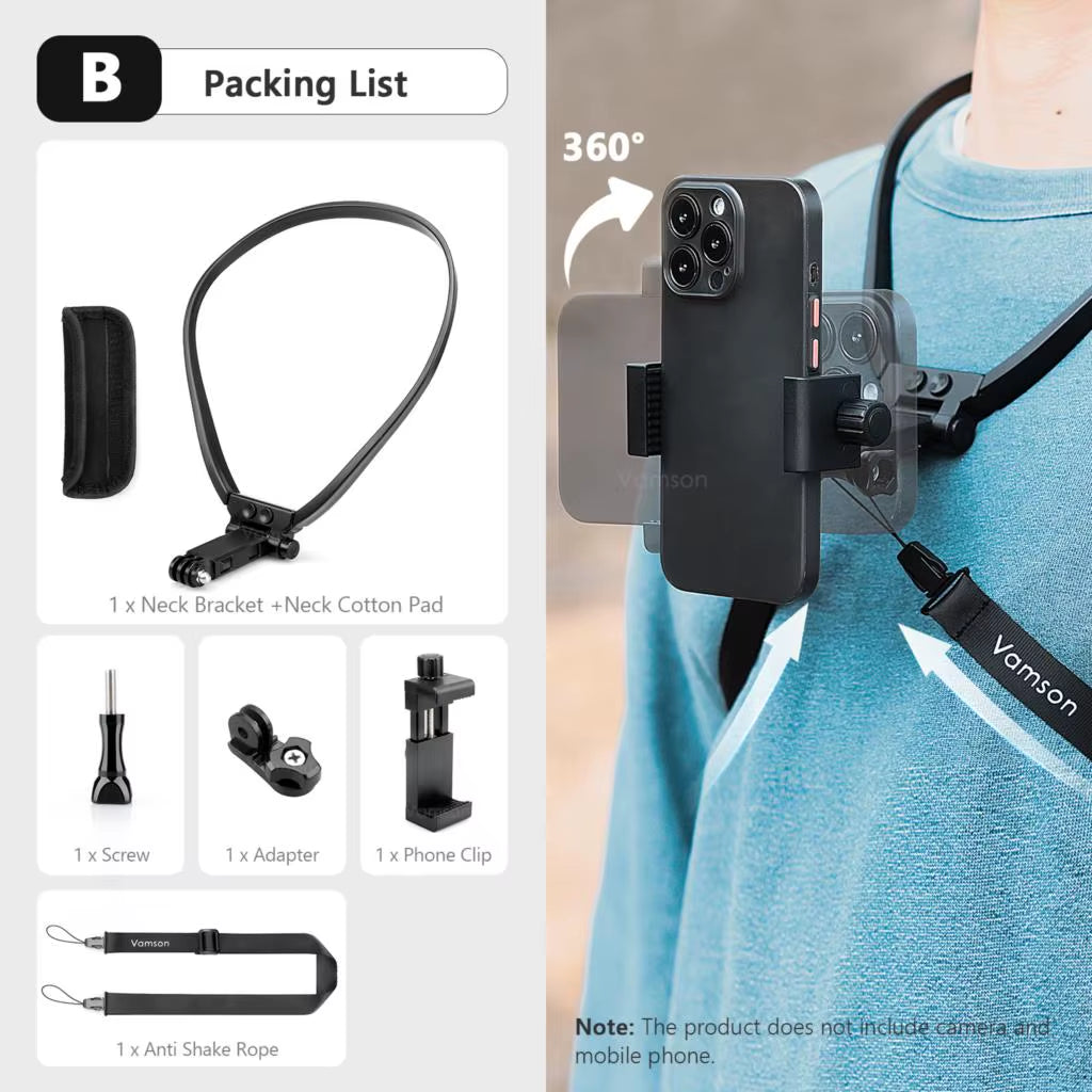 Vamson Silicone Magnetic Neck Hold Mount for Mobile Phone Iphone 15 Huawei Samsung Anti-Shake Lanyard Strap Bracket Accessories