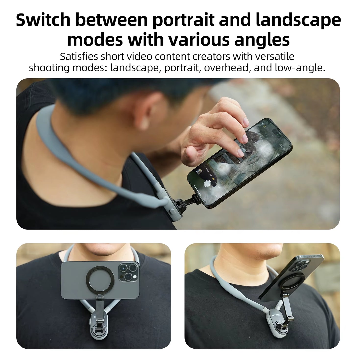 Vamson Silicone Magnetic Neck Hold Mount for Mobile Phone Iphone 15 Huawei Samsung Anti-Shake Lanyard Strap Bracket Accessories