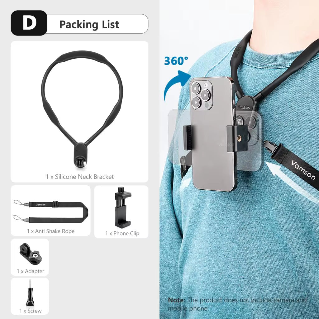 Vamson Silicone Magnetic Neck Hold Mount for Mobile Phone Iphone 15 Huawei Samsung Anti-Shake Lanyard Strap Bracket Accessories