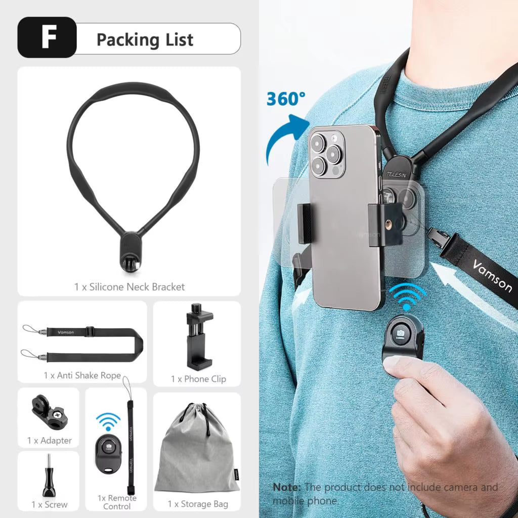 Vamson Silicone Magnetic Neck Hold Mount for Mobile Phone Iphone 15 Huawei Samsung Anti-Shake Lanyard Strap Bracket Accessories