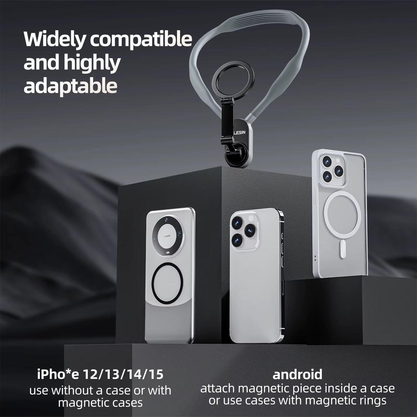 Vamson Silicone Magnetic Neck Hold Mount for Mobile Phone Iphone 15 Huawei Samsung Anti-Shake Lanyard Strap Bracket Accessories