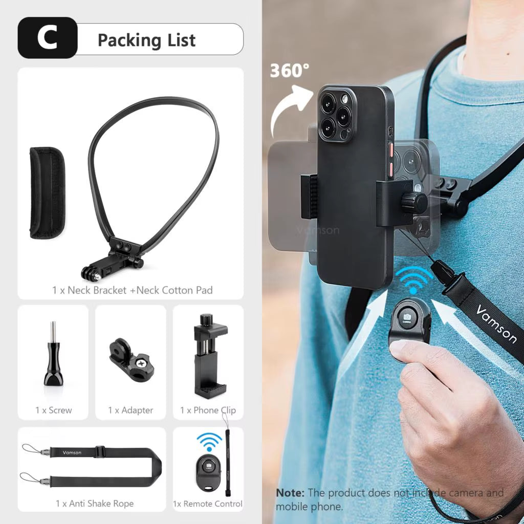 Vamson Silicone Magnetic Neck Hold Mount for Mobile Phone Iphone 15 Huawei Samsung Anti-Shake Lanyard Strap Bracket Accessories