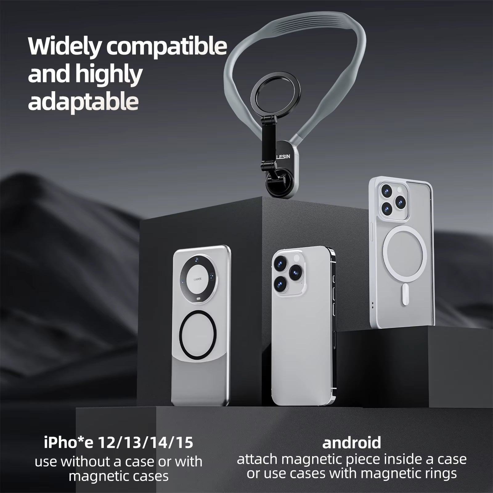 Vamson Silicone Magnetic Neck Hold Mount for Mobile Phone Iphone 15 Huawei Samsung Anti-Shake Lanyard Strap Bracket Accessories